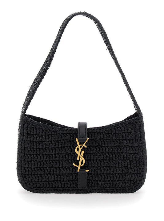 Saint Laurent Women 'Le 5 A 7' Black Mini Shoulder Bag With Single Shoulder Strap And Cassandre Plaque On The Front In Rafia Woman
