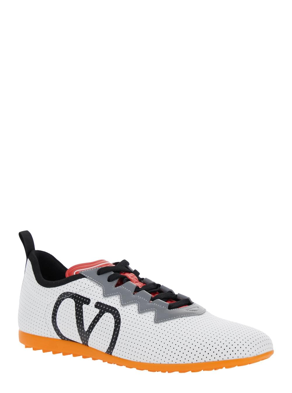 Valentino Garavani Men White Sneakers With Asymmetric Toe And Vlogo Detail On The Side In Tech Fabric Man