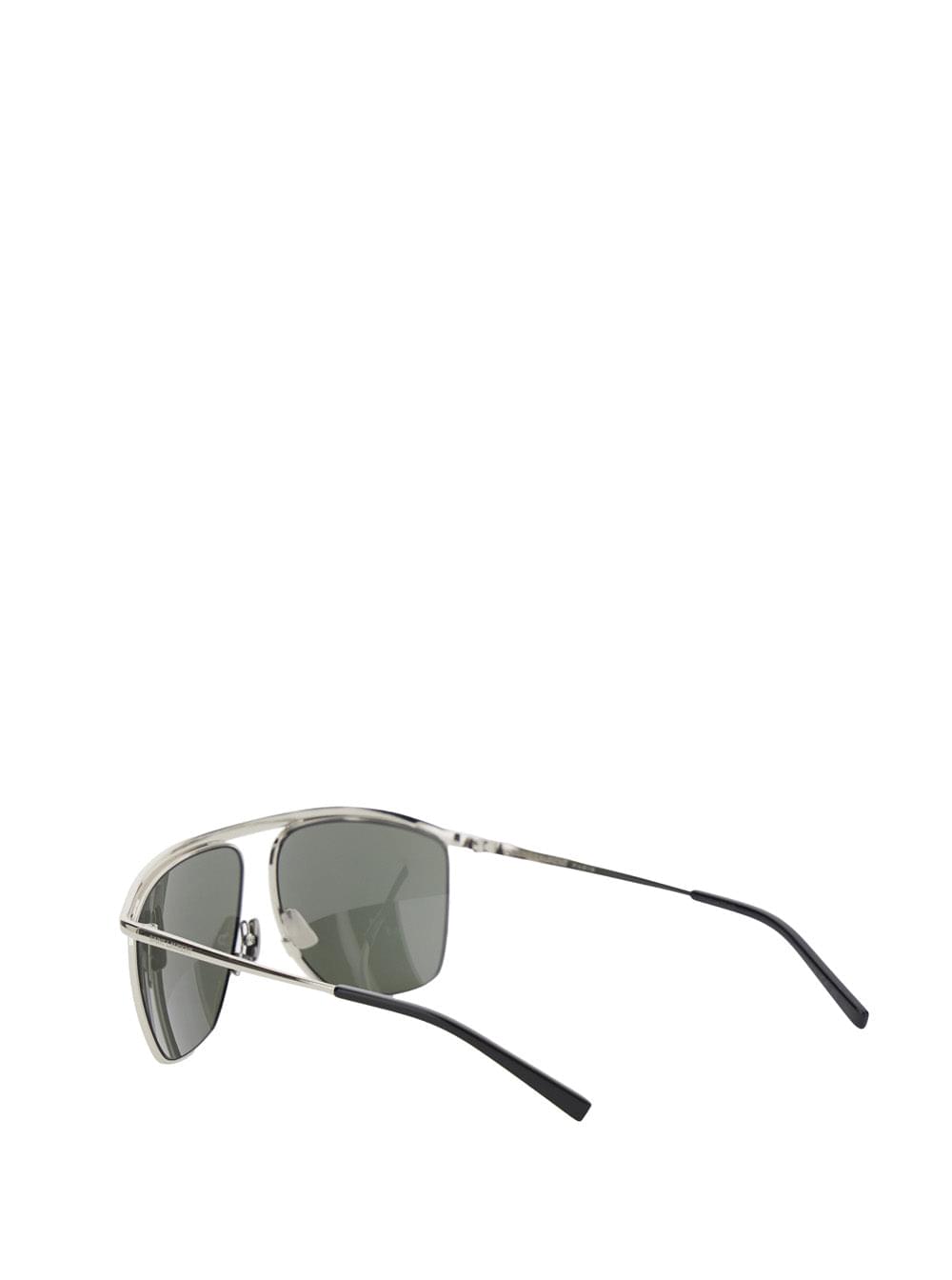 Saint Laurent SL 820 metallic aviator sunglasses featuring a curved top bar, gold-tone metal frame, and tortoiseshell-patterned arms, displayed against a light gray background.