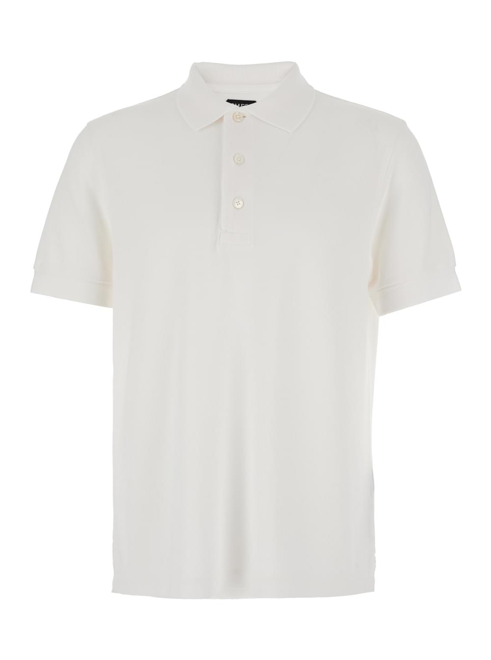 Elevate your wardrobe with this authentic Tom Ford white short-sleeve polo shirt, crafted from a premium cotton blend with a classic collar, front button closure, and a refined regular fit.