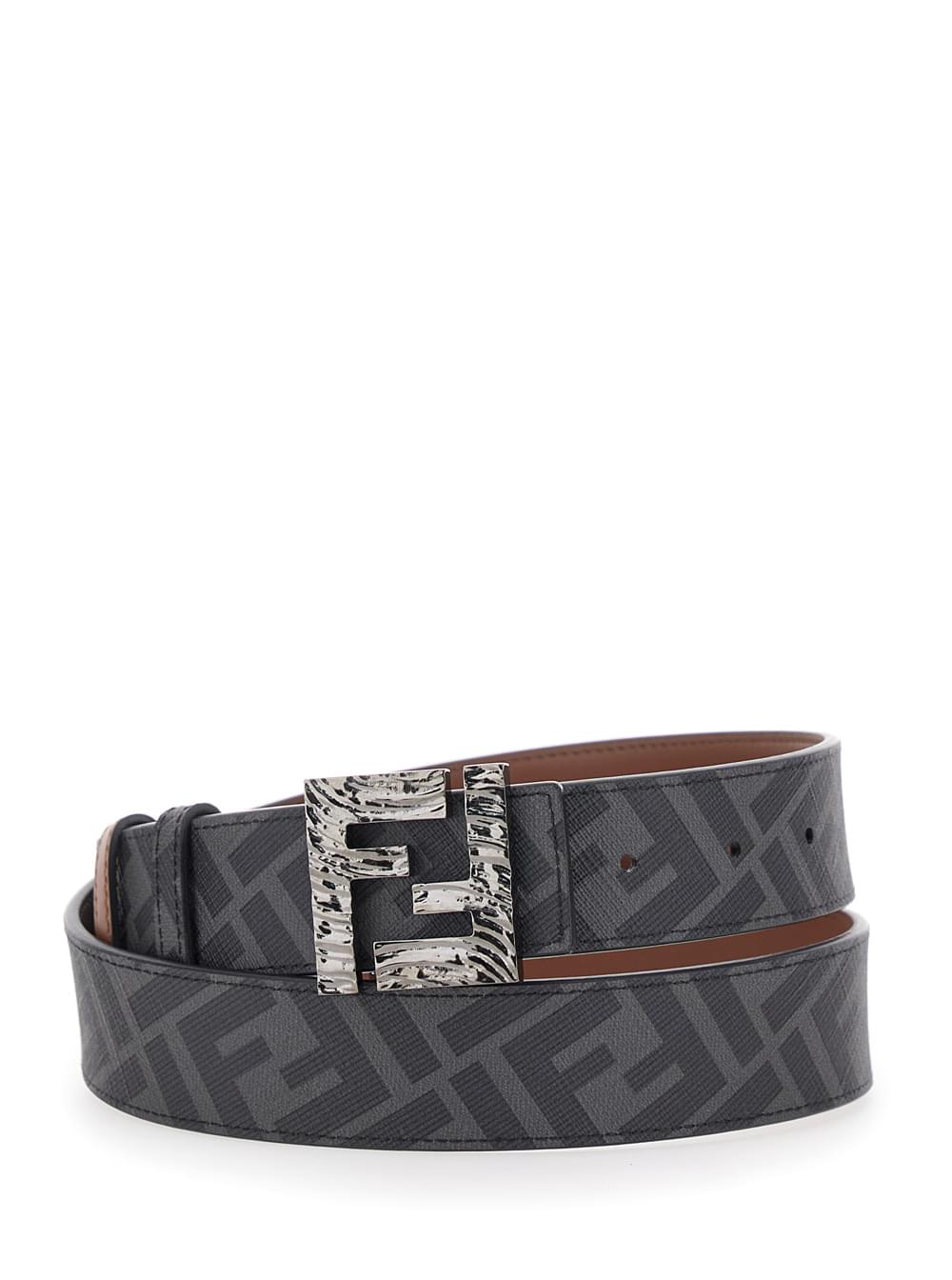 Fendi Men Brown Reversible Belt With Ff Buckle Closure In Leather Man