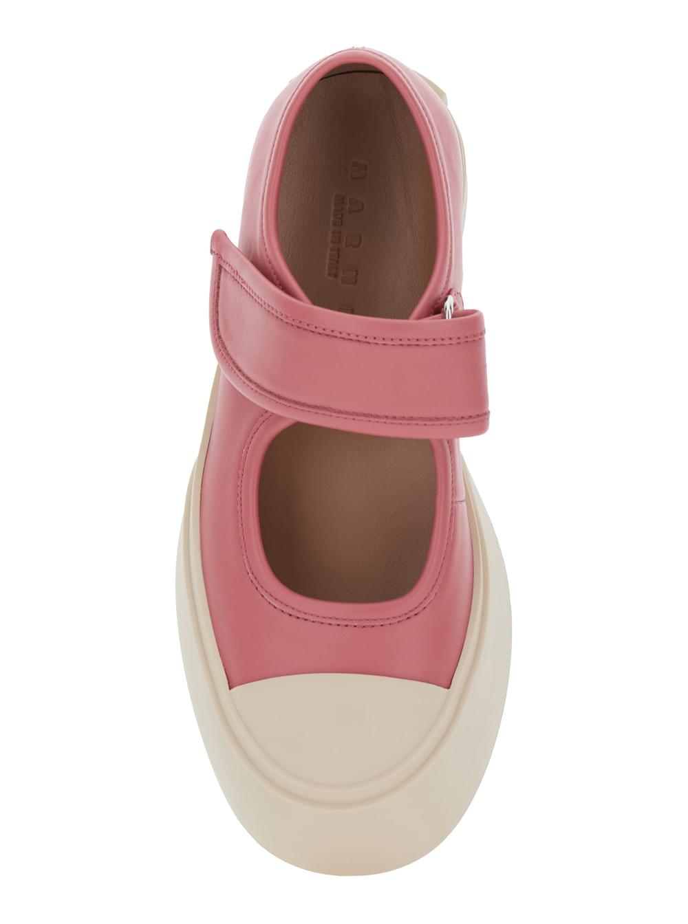 Marni Women 'Mary Jane' Pink Sandals With Touch-Strap Closure And Logo Patch On The Rear In Leather Woman