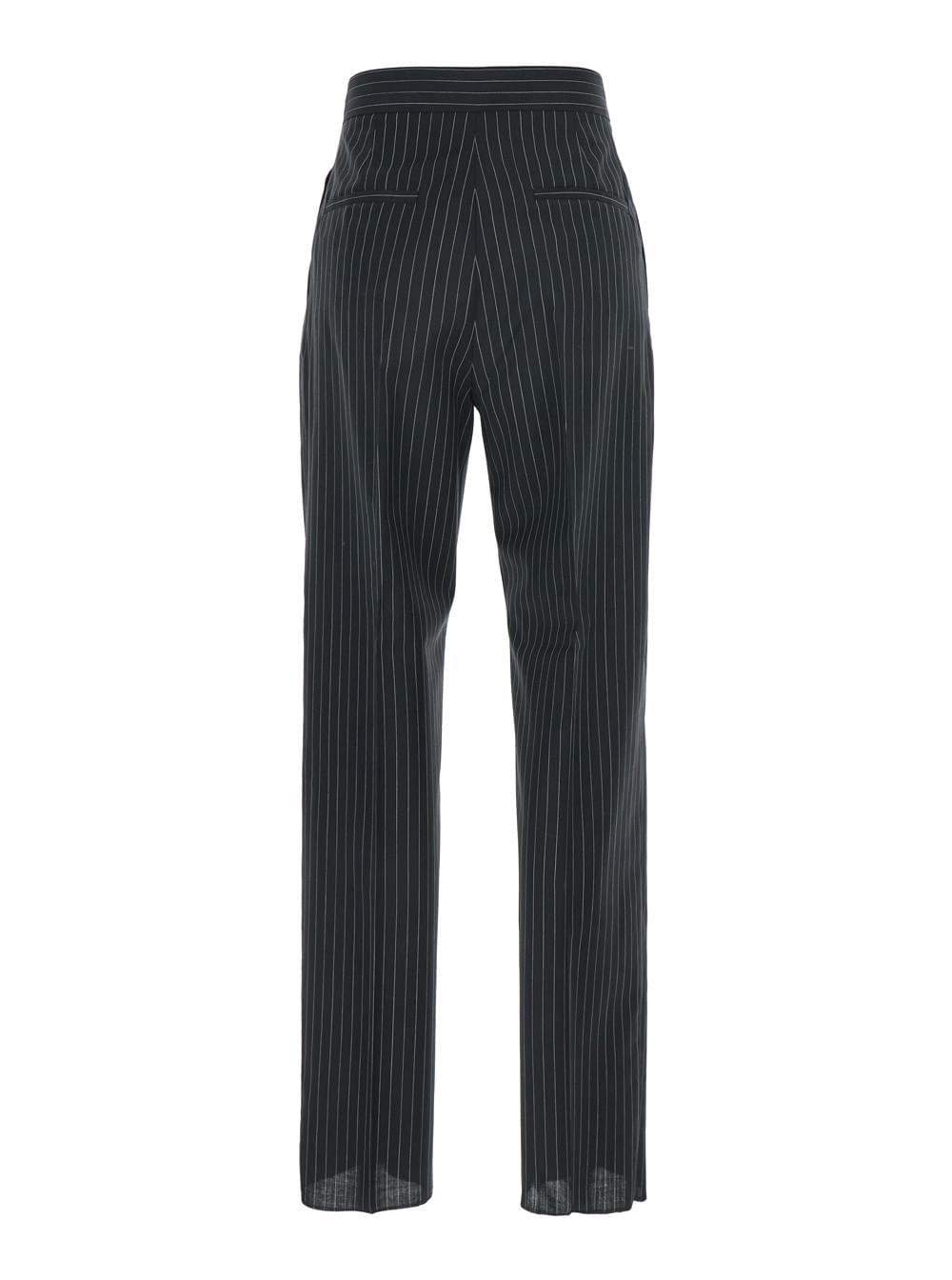 Max Mara Women 'Sesamo' Black Pants With Front Concealed Closure And All-Over Striped Motif In Wool Woman
