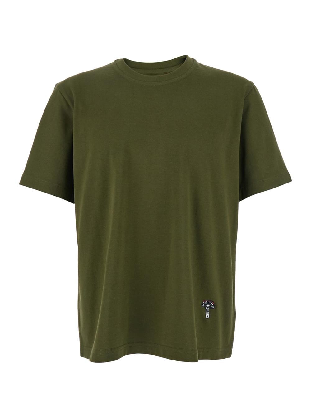 Bottega Veneta Men Green Crewneck T-Shirt With Mushroom Embroidery On The Front In Cotton Man