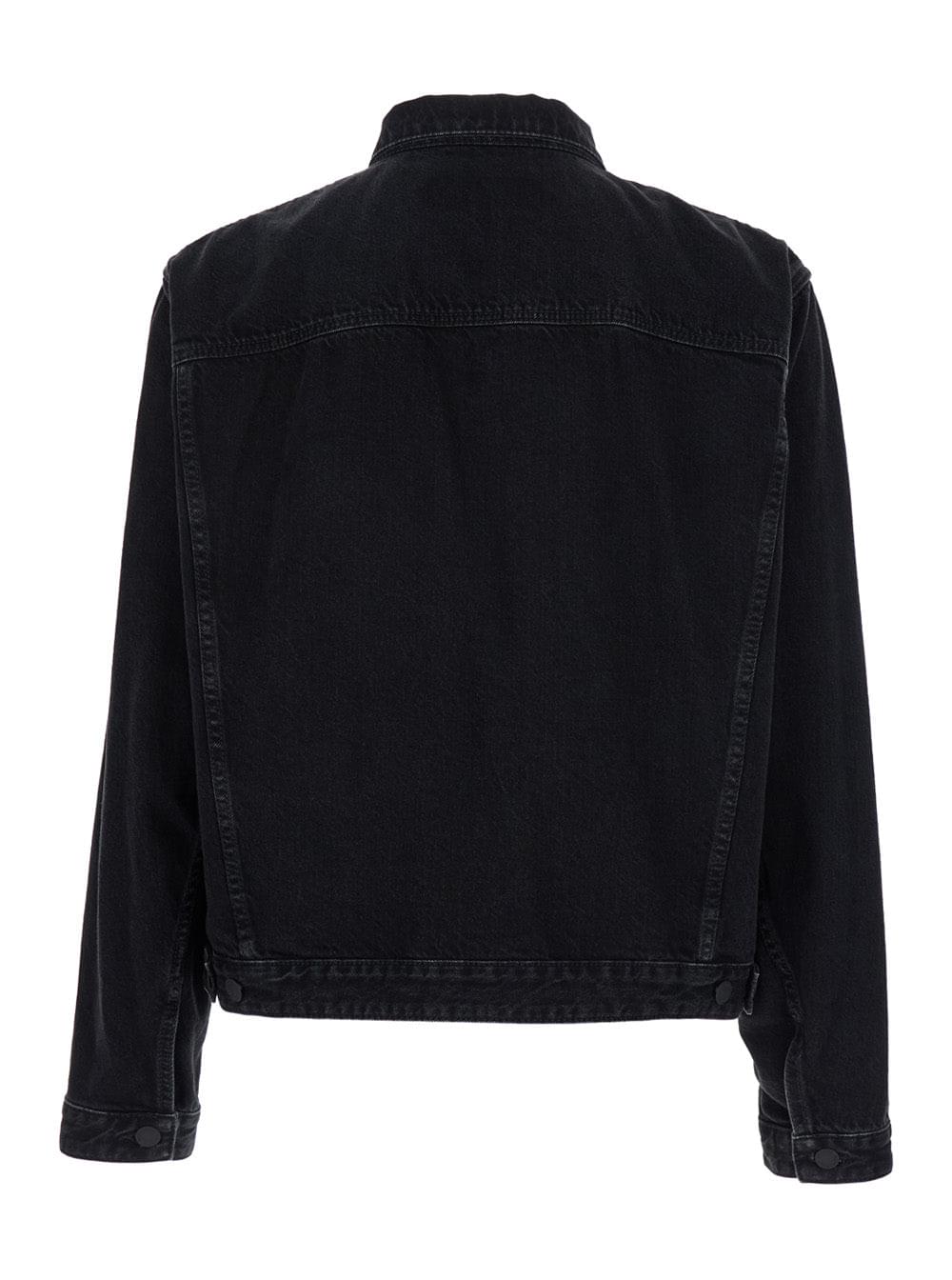 Dsquared2 Men Black Jacket With Classic Collar And Embossed Logo On The Front In Denim Man