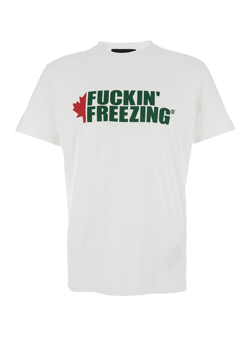 Dsquared2 Men White Crewneck T-Shirt With Print On The Front And Logo Lettering On The Rear In Cotton Man