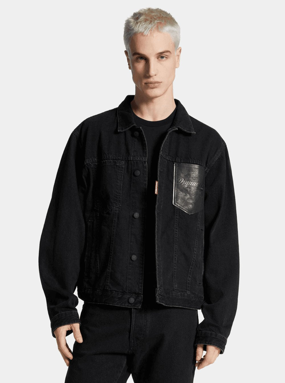 Dsquared2 Men Black Jacket With Classic Collar And Embossed Logo On The Front In Denim Man