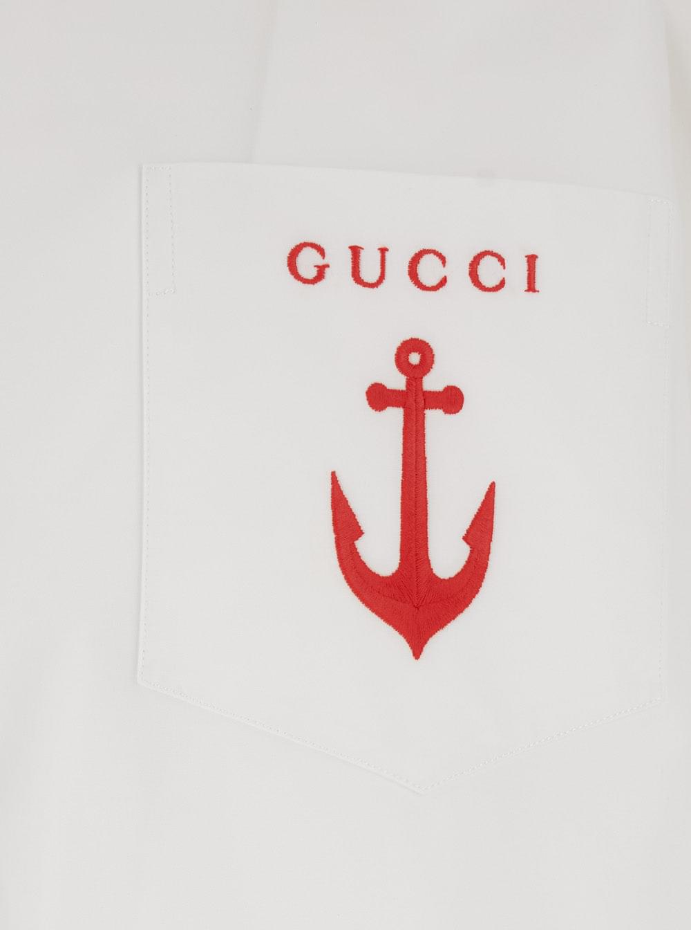 Gucci Men White Shirt With Classic Collar And Logo Detail On The Front In Cotton Man