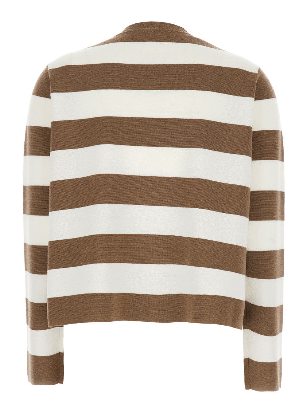 Max Mara Women 'Viterbo' Beige Crewneck Sweater With Embroidery On The Front And All-Over Striped Motif In Wool Woman