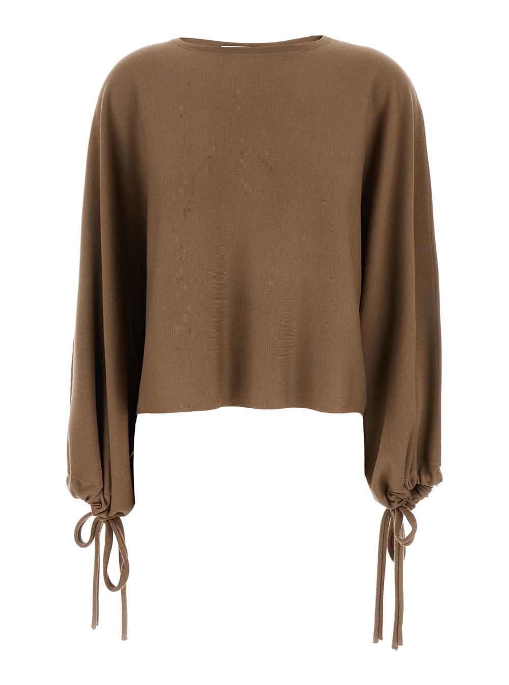 Max Mara Women 'Frais' Brown Crewneck Sweater With Cuffs With Ties In Wool Woman