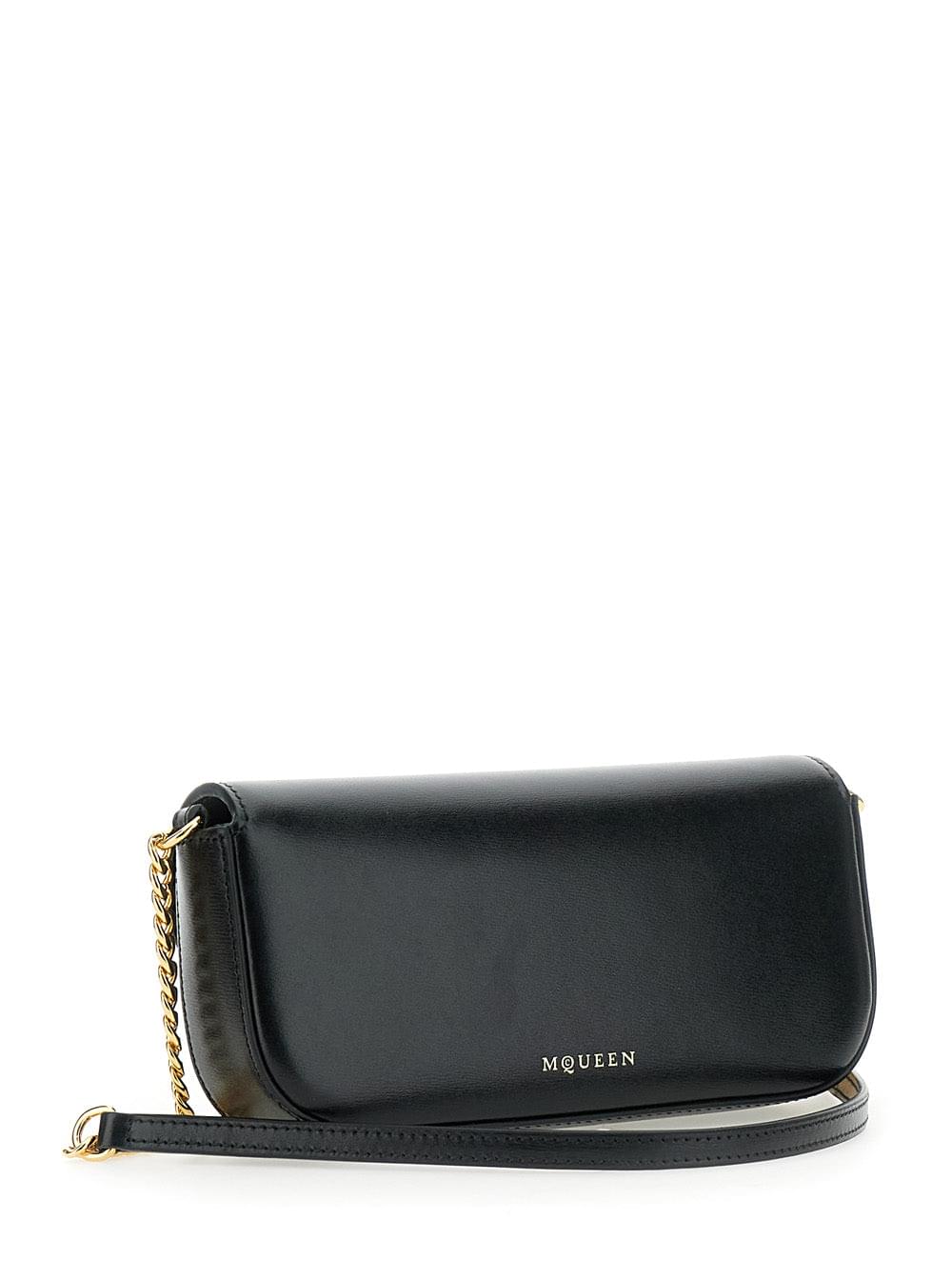 Alexander Mcqueen Women 'Skull Flower' Black Crossbody Bag With Chain-Link Shoulder Strap And Logo Plaque On The Front In Leather Woman