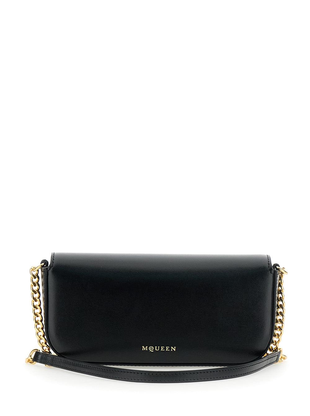 Alexander Mcqueen Women 'Skull Flower' Black Crossbody Bag With Chain-Link Shoulder Strap And Logo Plaque On The Front In Leather Woman