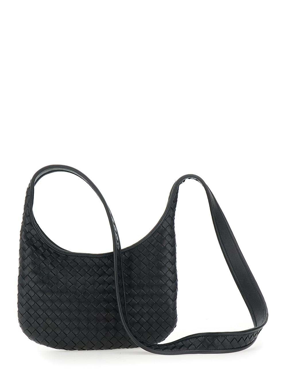 Bottega Veneta Men 'Veneto' Black Shoulder Bag With Fixed Shoulder Strap And All-Over Intrecciato Motif In Leather Man