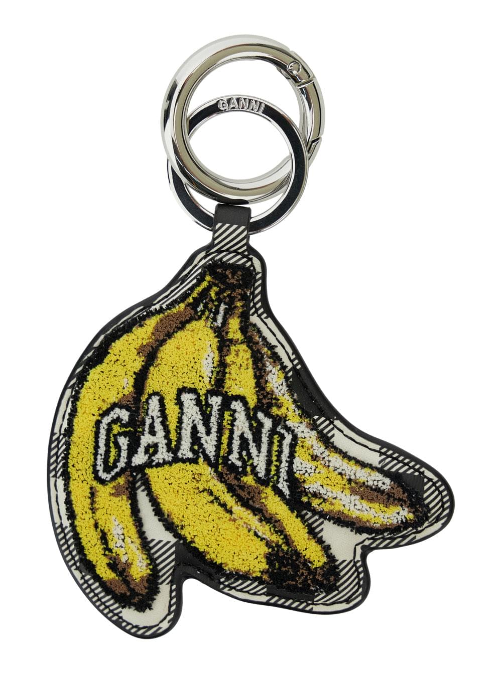 Ganni Women Multicolor Banana Shaped Keyring With Logo Lettering On The Front In Leather And Tech Fabric Woman
