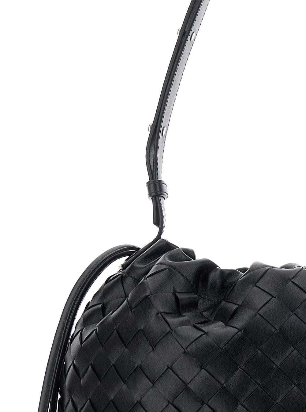 Bottega Veneta Men Black Shoulder Bag With Drawstring Closure And Intrecciato Motif In Leather Man