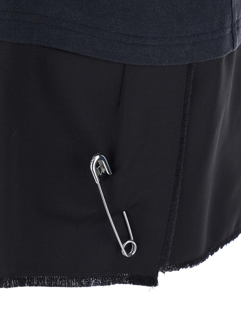 Balenciaga Women Black Layered Dress With Polo Shirt Style Collar And Safety Pin Detail In Cotton Woman