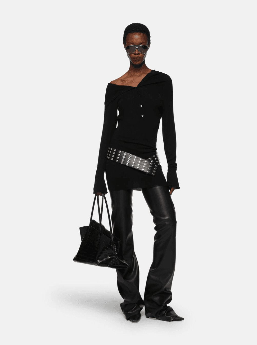 The Attico Women Black Mini Dress With Cowl Neck And Flared Sleeves In Wool And Cashmere Woman