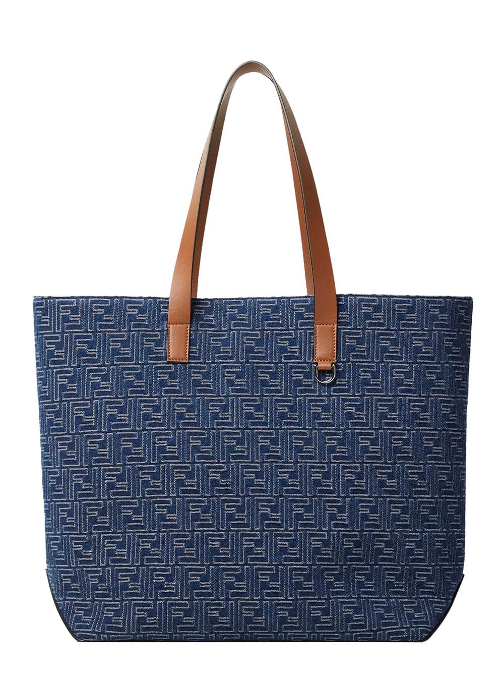 Fendi Men Blue Shopper With Long Handles And All Over Ff Motif In Cotton Man