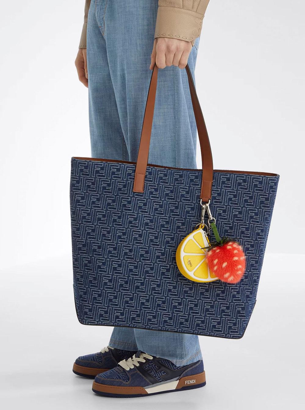Fendi Men Blue Shopper With Long Handles And All Over Ff Motif In Cotton Man