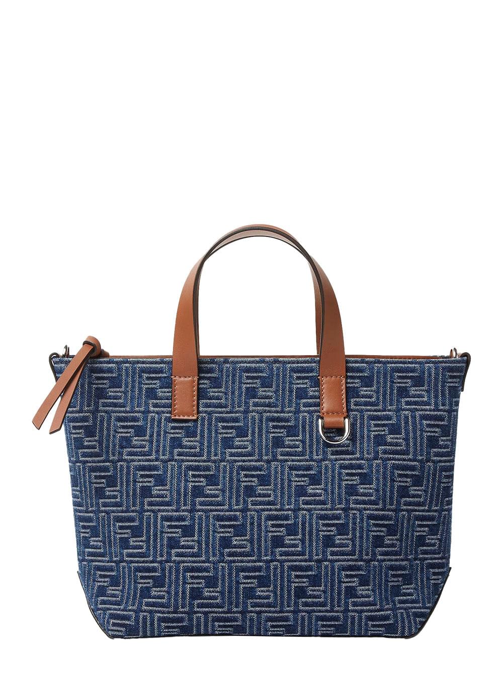 Fendi Men Blue Shopper With Top Handles And All-Over Ff Motif In Cotton Man