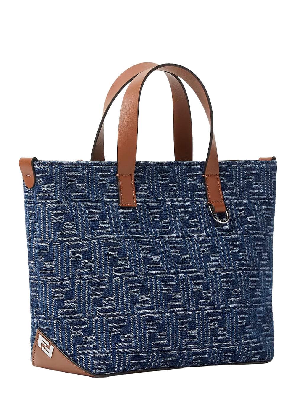 Fendi Men Blue Shopper With Top Handles And All-Over Ff Motif In Cotton Man