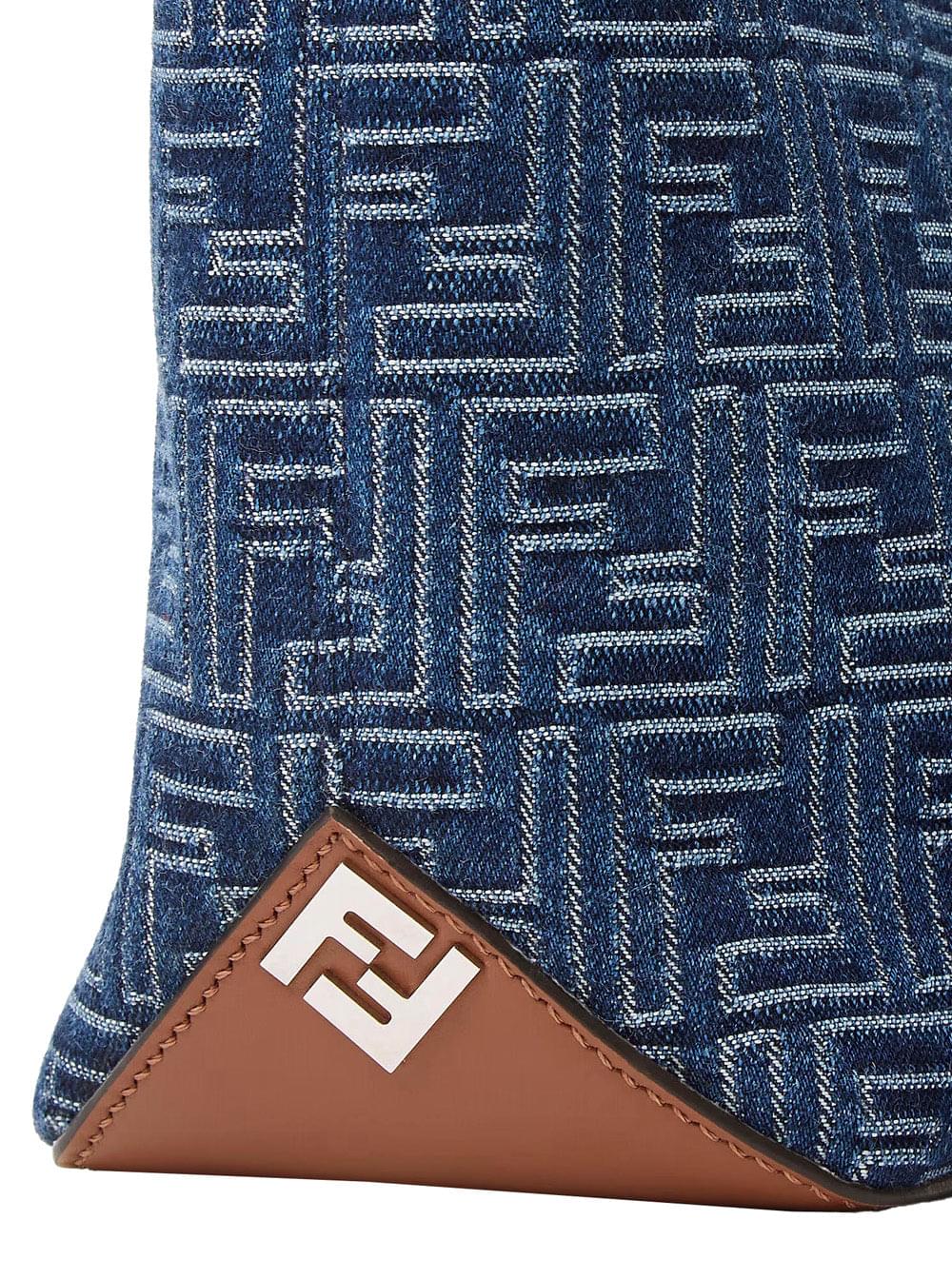 Fendi Men Blue Shopper With Top Handles And All-Over Ff Motif In Cotton Man