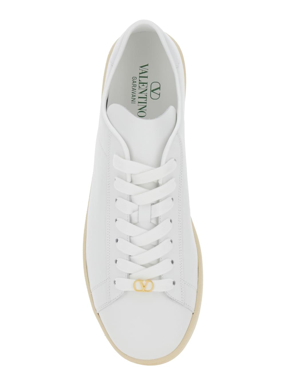 Valentino Garavani Men 'Royco' White Low Top Sneakers With Vlogo On The Rear And Vlogo Plaque On The Lace In Leather Man