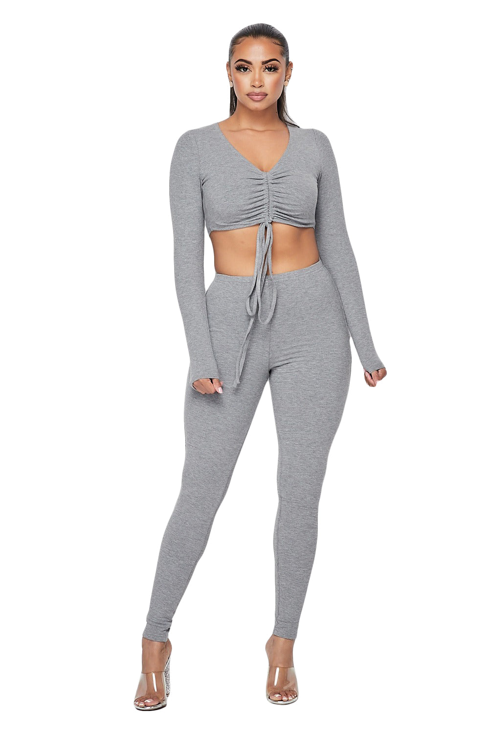 2 PC Ribbed Cropped Top Set