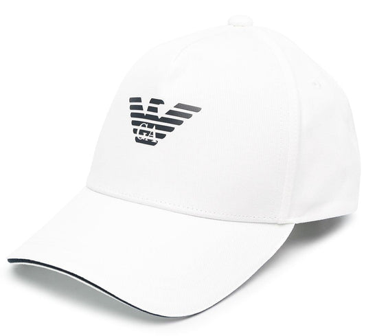 White cap with a logo on a white background