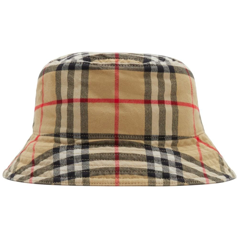 Bucket hat with vintage check pattern on a white background