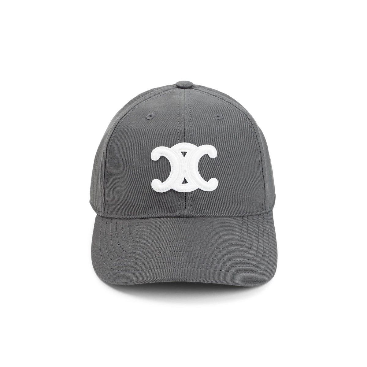 Gray cap with a white logo on a white background
