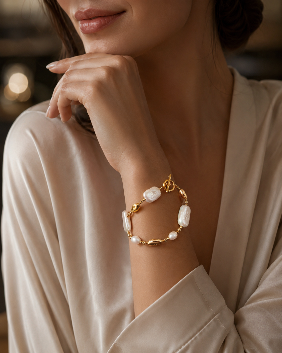 Baroque Style Freshwater Pearl Jewelry (Bracelet, Necklace, Earrings) with Natural White 6-7mm Baroque Pearls