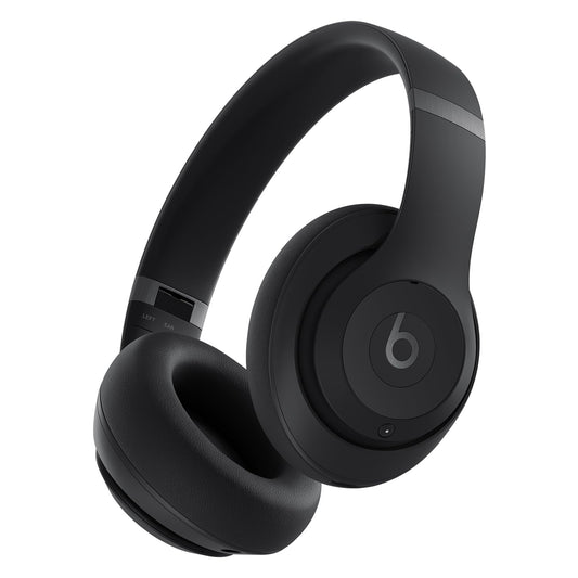 Black Beats headphones on a white background. Beats Studio Pro Premium Wireless Over-Ear Headphones- Up to 40-Hour Battery Life, Active Noise Cancelling, Great for Travel & Commuting, USB-C Lossless Audio, Apple & Android Compatible -Black (Refurbished)