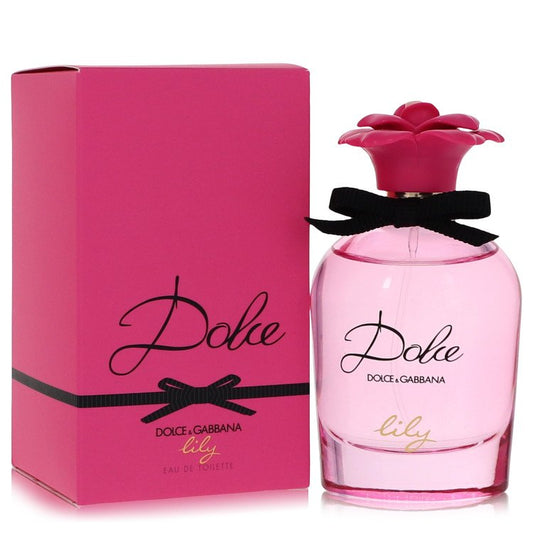 Dolce & Gabbana Dolce Lily Eau de Toilette 2.5 oz perfume bottle and box packaging on a clean white background, luxury floral and fruity fragrance for women.