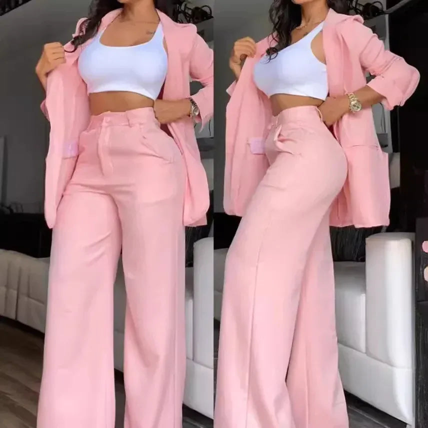 Elegant Split-Sleeve Pant Suit Set