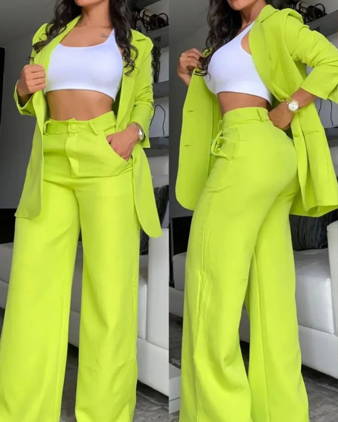 Elegant Split-Sleeve Pant Suit Set