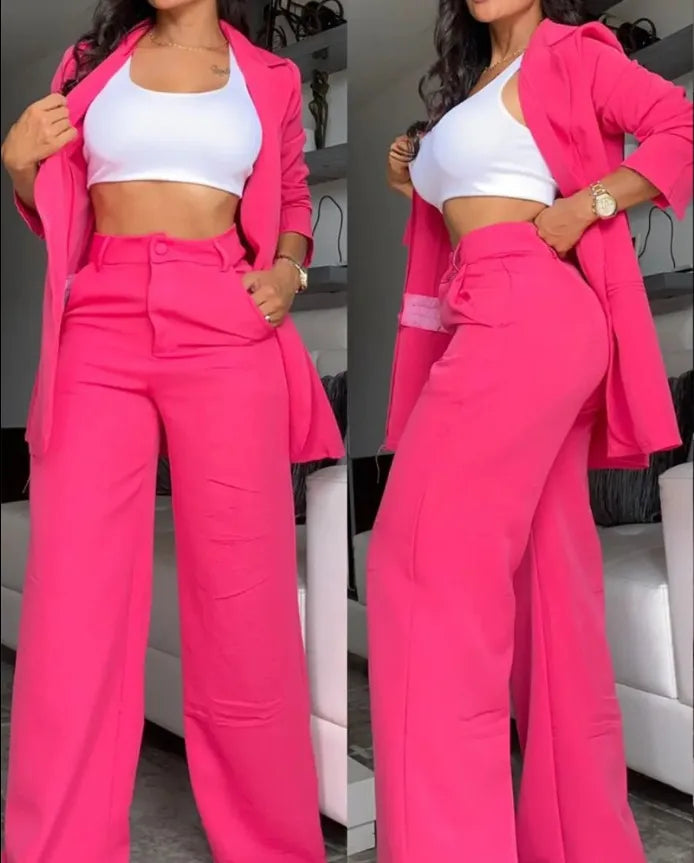 Elegant Split-Sleeve Pant Suit Set