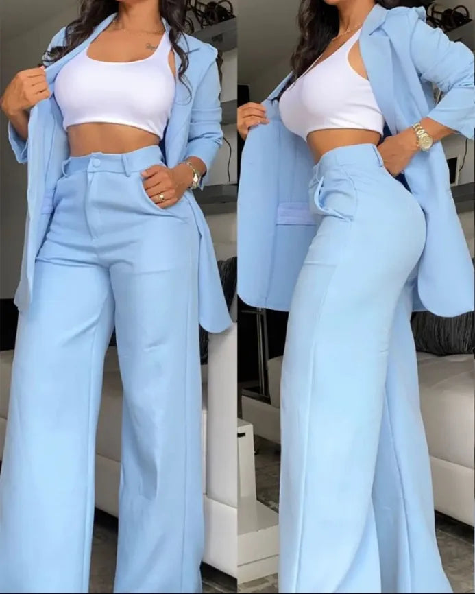 Elegant Split-Sleeve Pant Suit Set