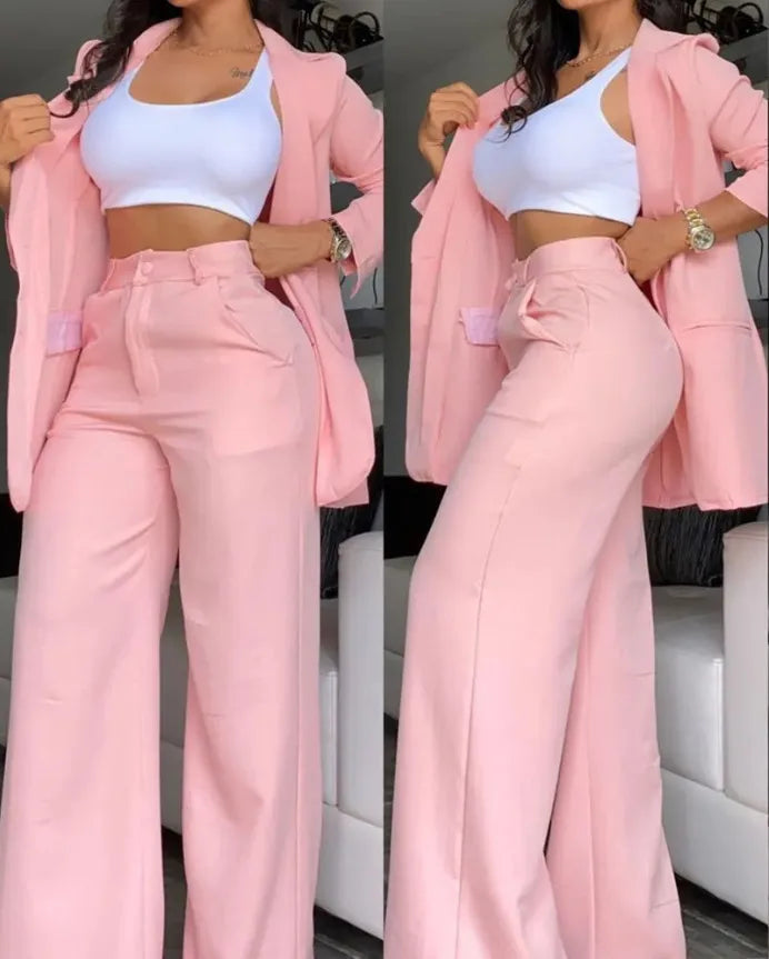 Elegant Split-Sleeve Pant Suit Set