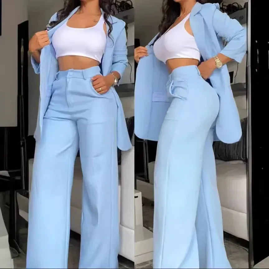 Elegant Split-Sleeve Pant Suit Set