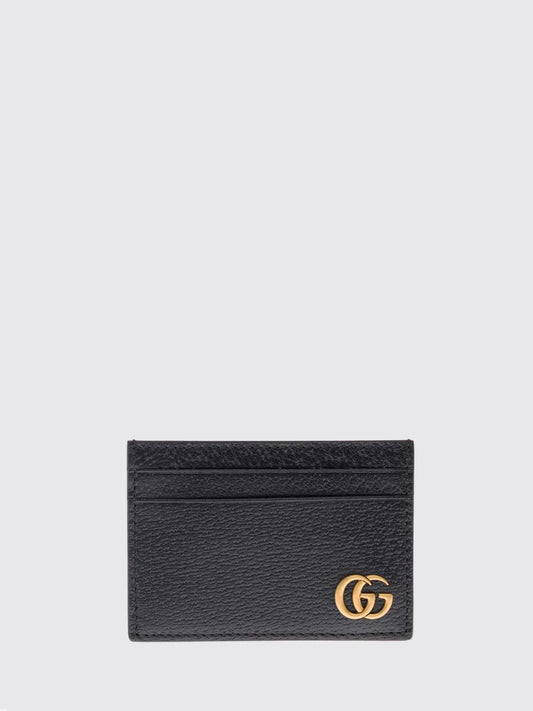 Gucci Men Gucci Gg Marmont Pebbled Leather Card Holder With Double G Logo