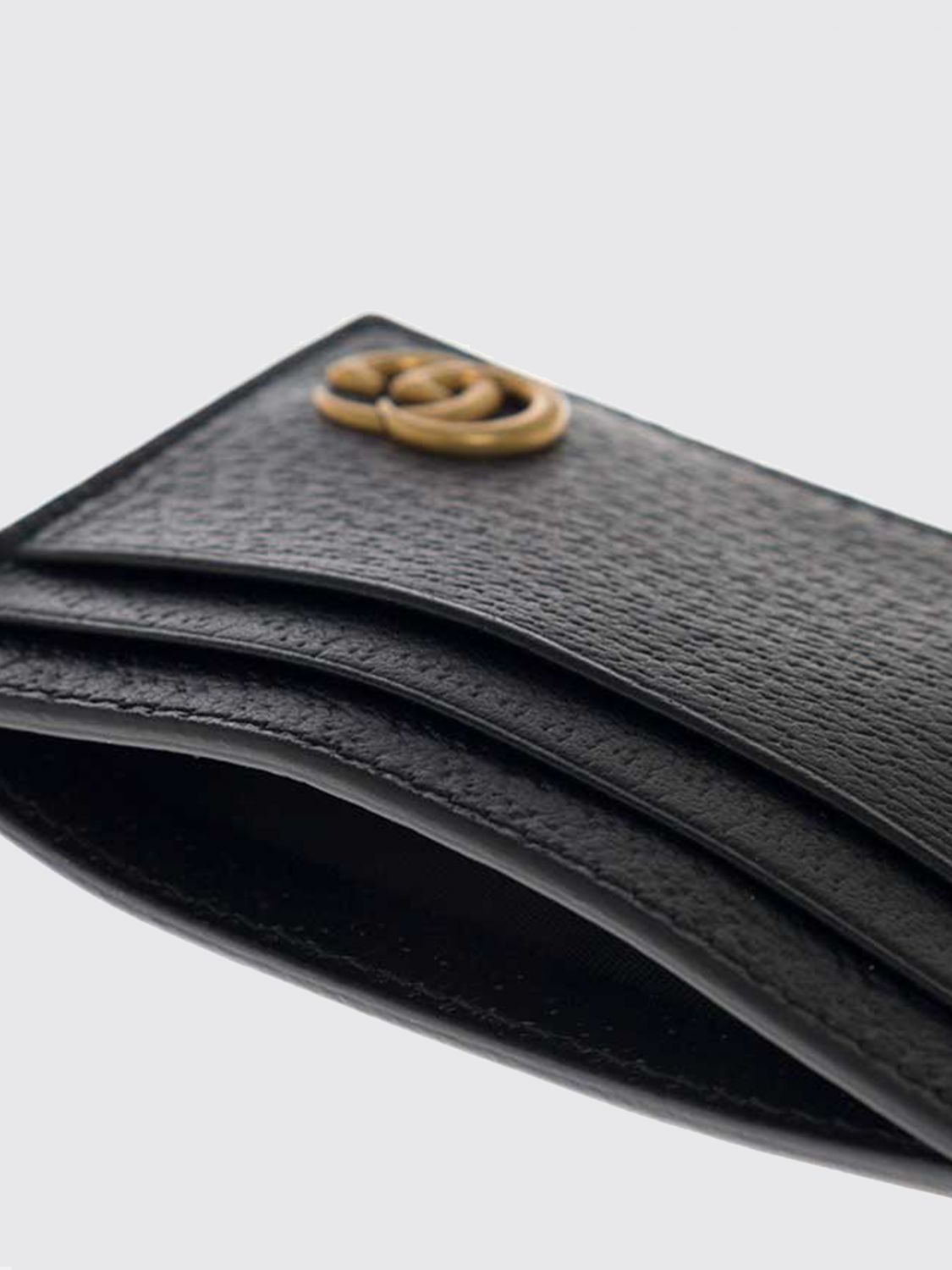 Gucci Men Gucci Gg Marmont Pebbled Leather Card Holder With Double G Logo