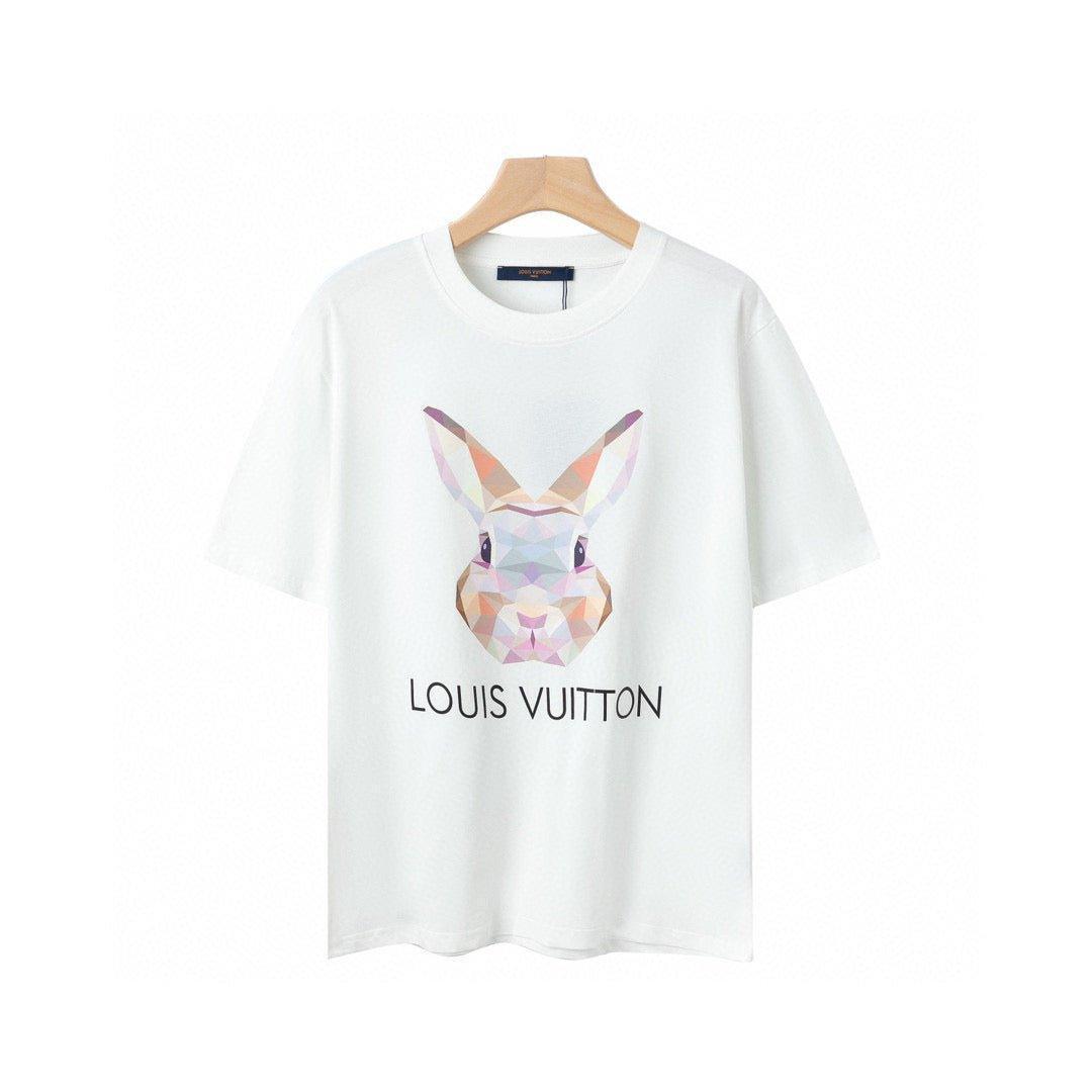 White t-shirt with a colorful rabbit graphic and 'Louis Vuitton' branding on a white background. Louis Vuitton T-Shirt Without Collar 'White'