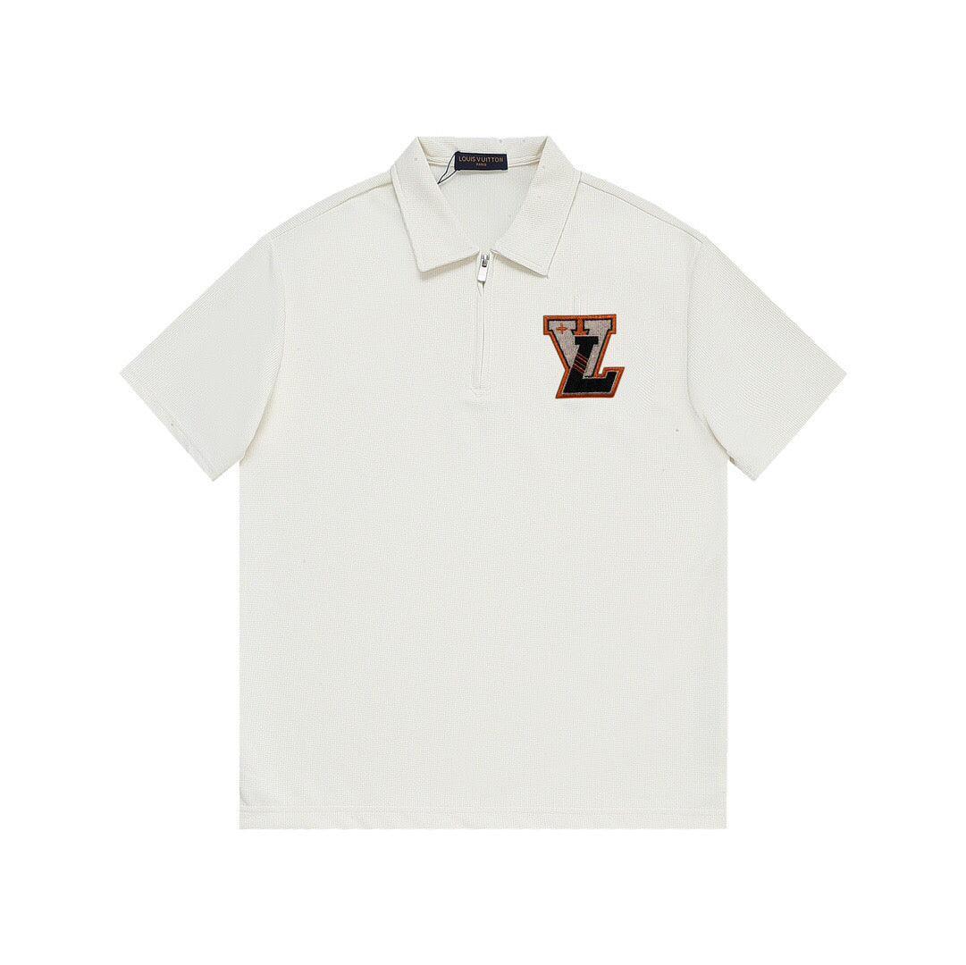 White polo shirt with black skull design and text on a white background Louis Vuitton White T-Shirt with Collar