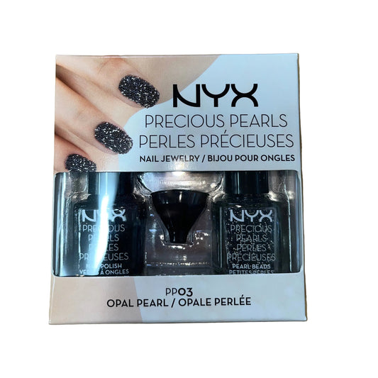 NYX Precious Pearl nail art kit in Opal Pearl, showing 3D pearl beads and matching nail polish for a professional manicure.