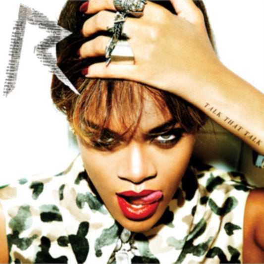 Rihanna Talk That Talk vinyl record cover art featuring a close-up portrait of the artist, perfect for collectors and fans of electro house music.