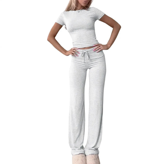 2 Pieces Women Sets 2025 New Fashion Casual Europe Short-Sleeved Tops+Long Pants Sportswear Yoga Wear Women's Clothing