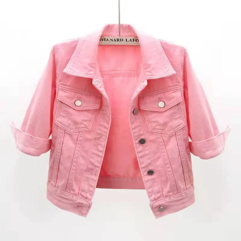 Pink denim jacket on a white background