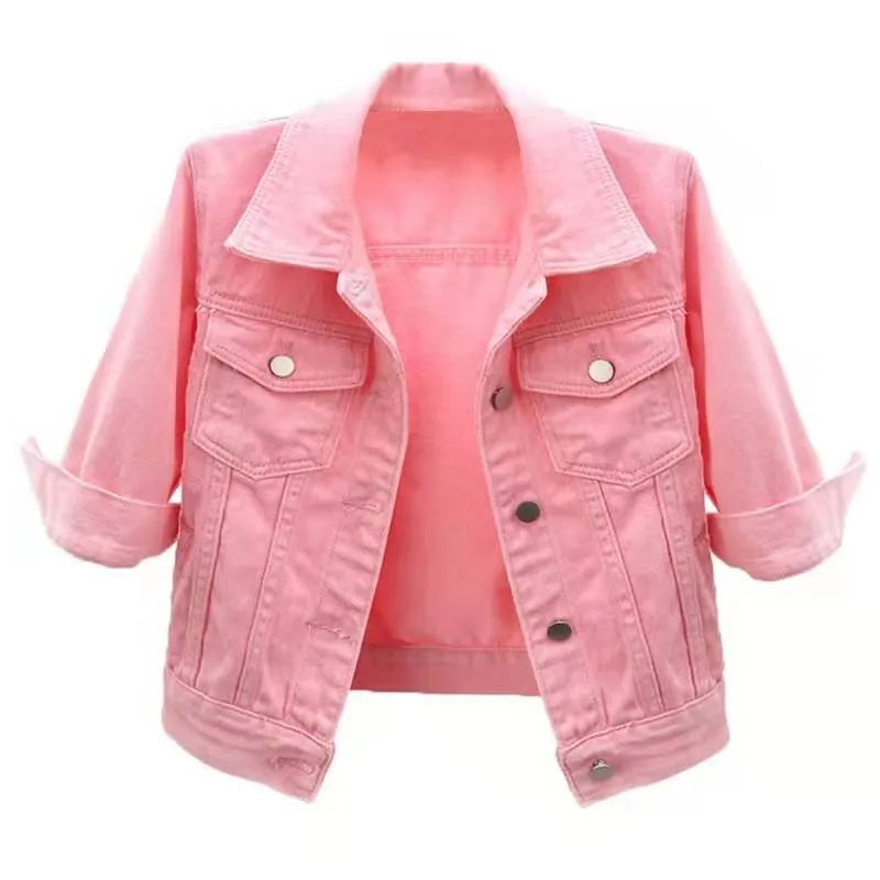 Pink denim jacket on a white background