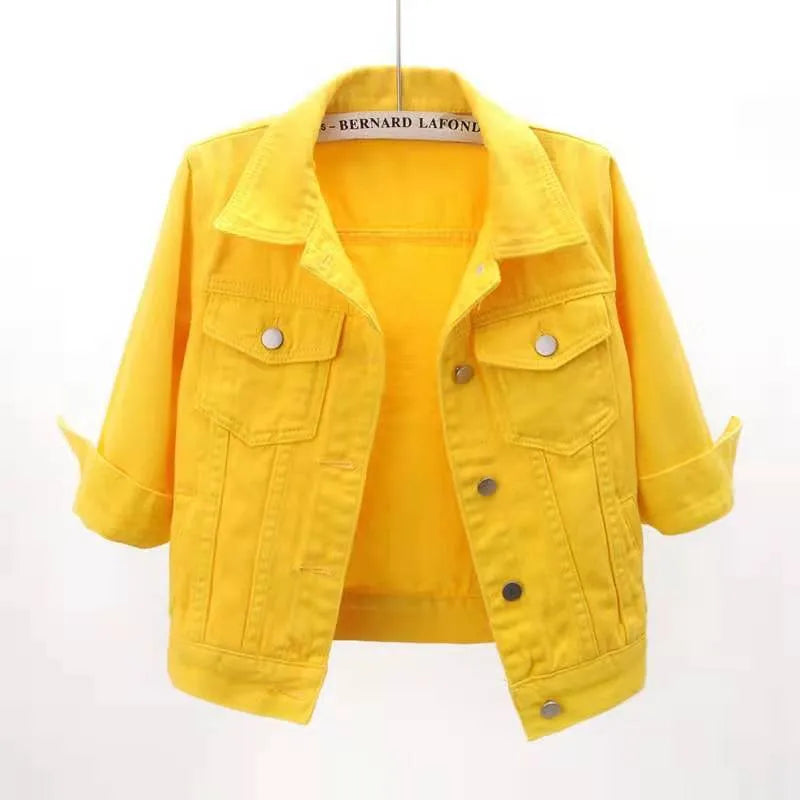 Yellow denim jacket on a white background